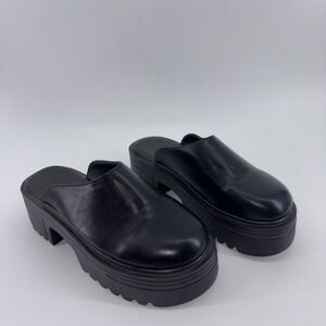 Truffle Collection Womens 9 Black Platform Mules Chunky Lug Sole Slip On Shoes